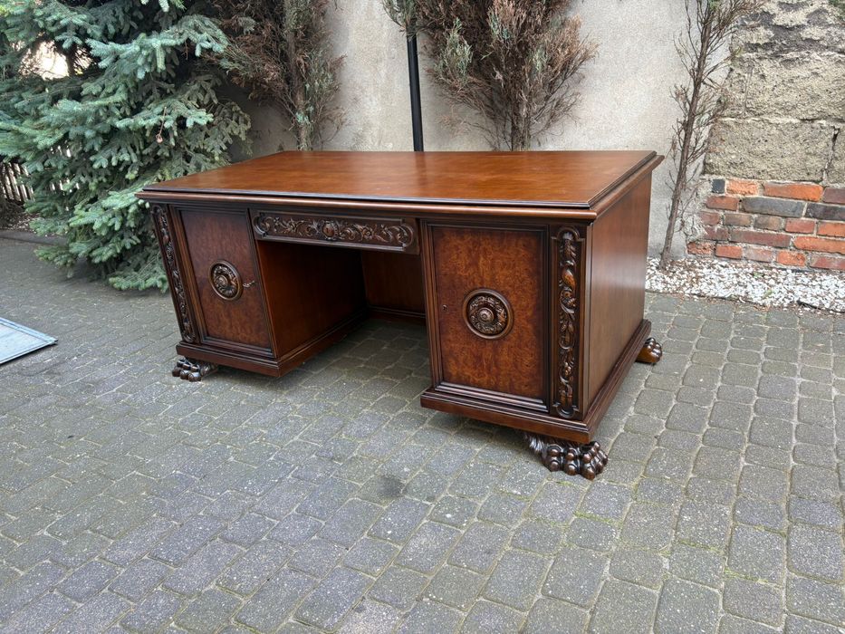 Stylowe Biurko Lwie Łapy Dwustronne Ludwik Antyk Unikat Po Renowacji