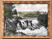OBRAZ Wodospad Fotografia 43 x 33 cm Szkło RAMA Drewno Retro Vintage