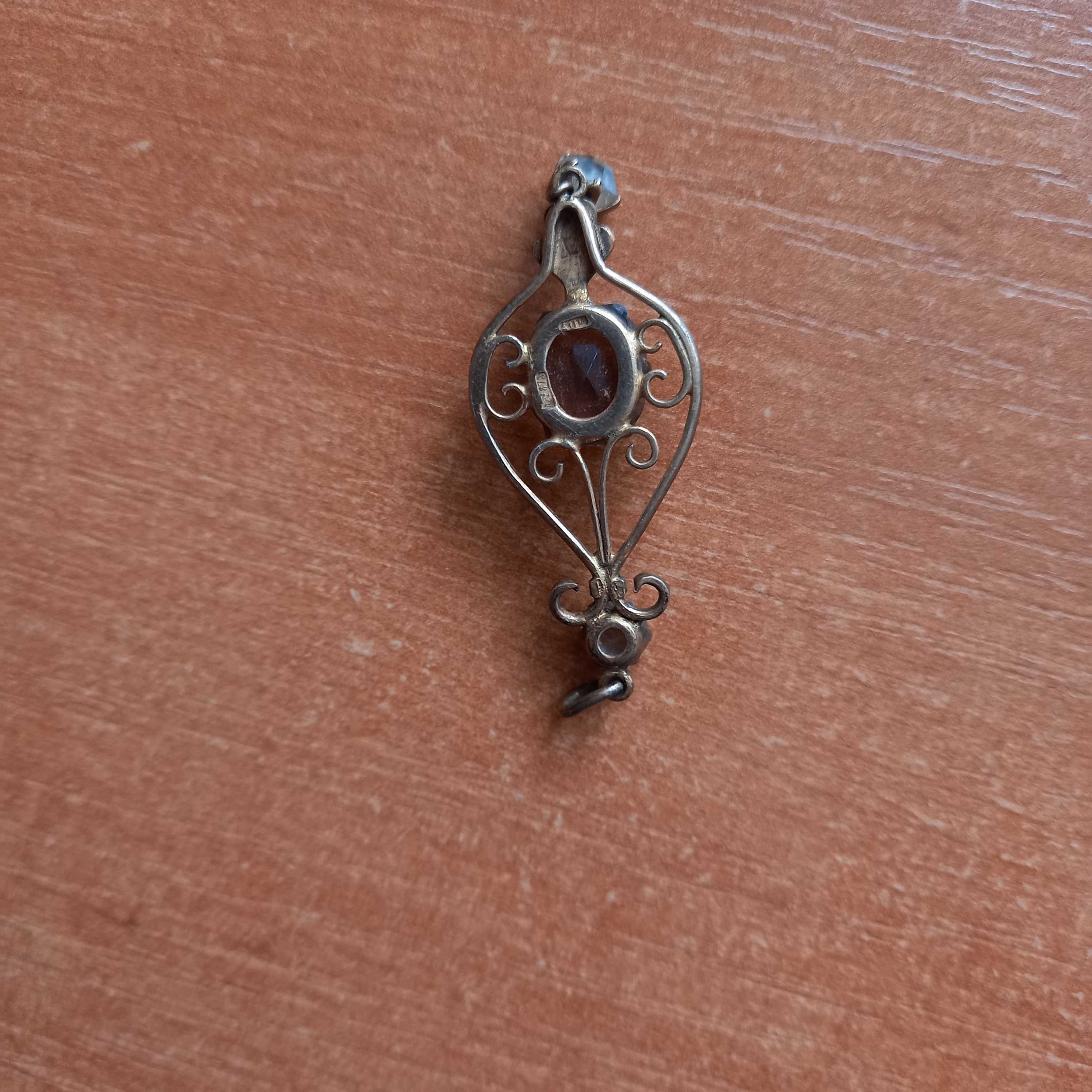 Серебряный кулон подвеска с камнями. 875 проба, позолота, СССР