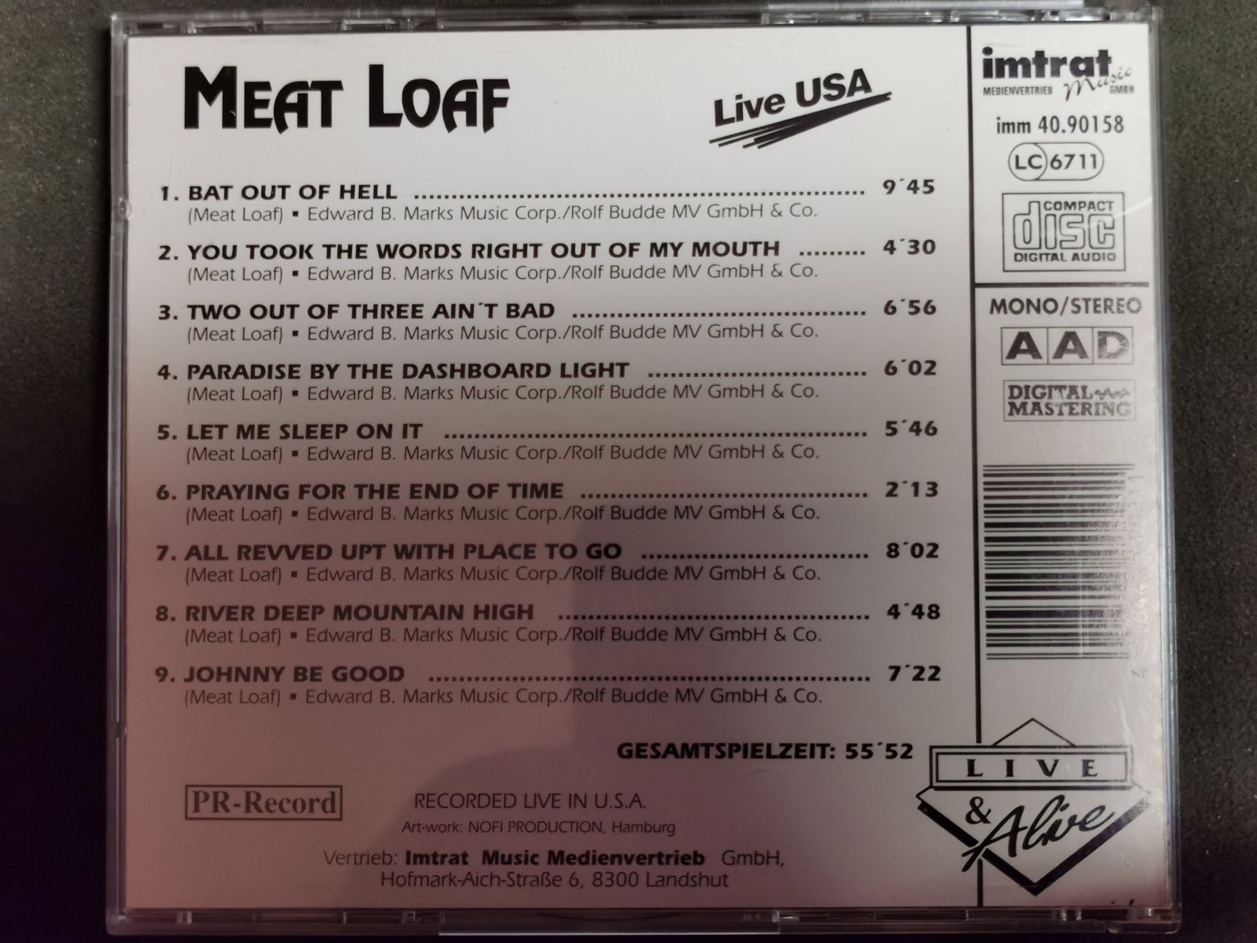 Meat Loaf - Live&Alive USA 1991. AAD, DR=12 dB