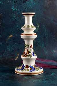 Wysoki fajansowy świecznik Włocławek ceramika fajans prl vintage