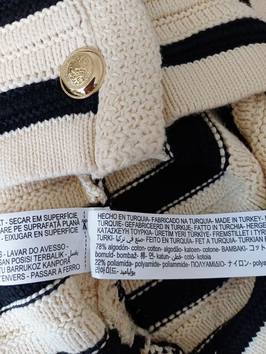 Massimo Dutti kardigan w paski bawełna złote guziki sweter beż czarny