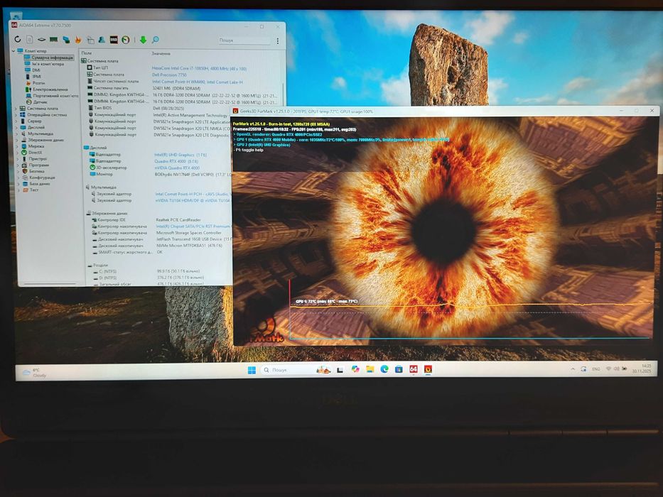 Dell 7750 IPS i7-10850h, 32-64 Gb, 512 SSD, RTX 4000 8Gb, бат 5 годин
