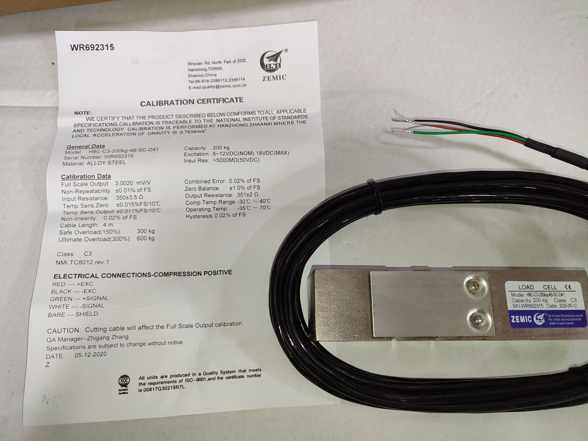 Датчики тензометричні Zemic H8C-C3-200kg-4B-SC-D41