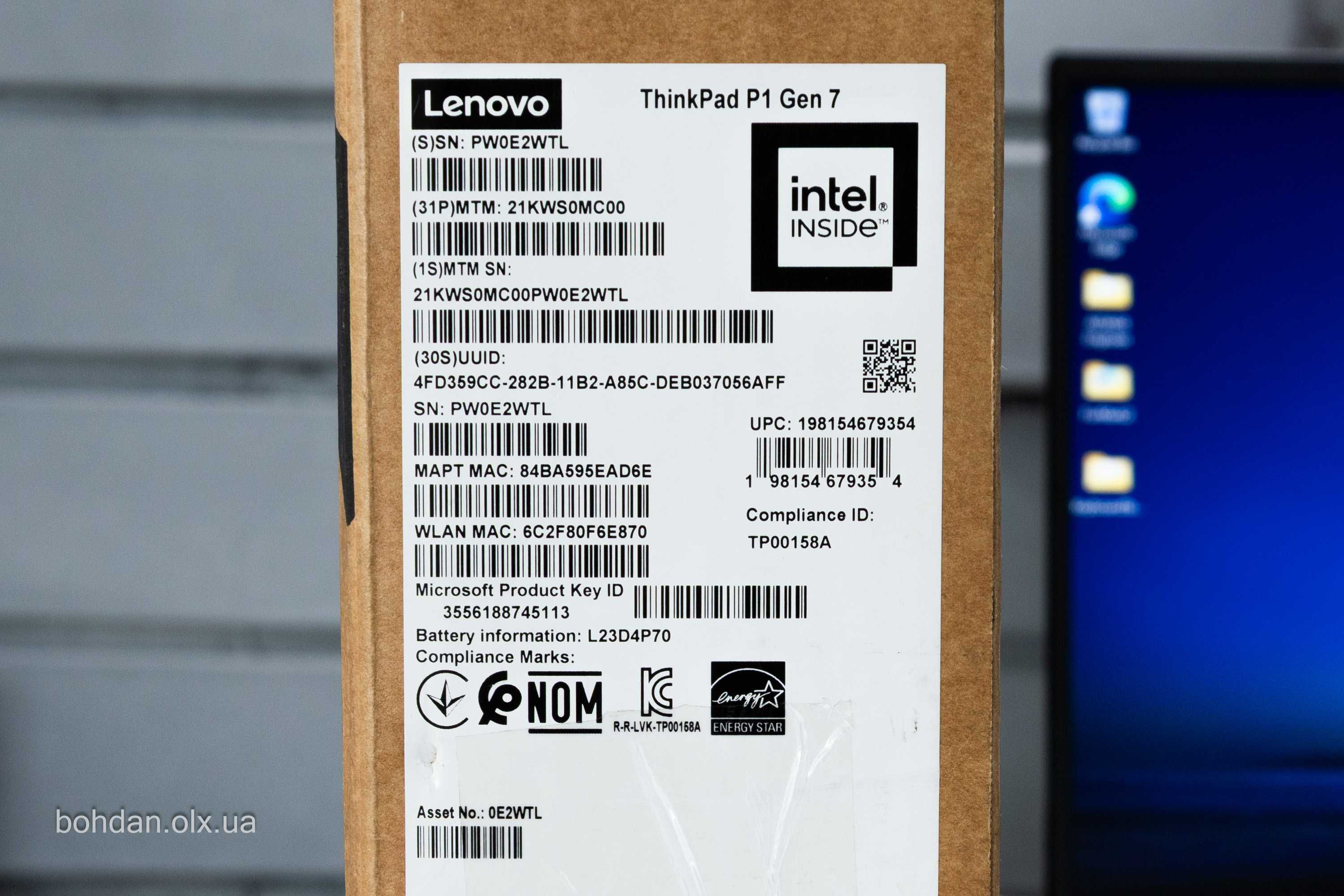 Lenovo ThinkPad P1 Gen 7 WQXGA-165Hz 165H RTX 3000 Ada 64GB 1TB W11Pro