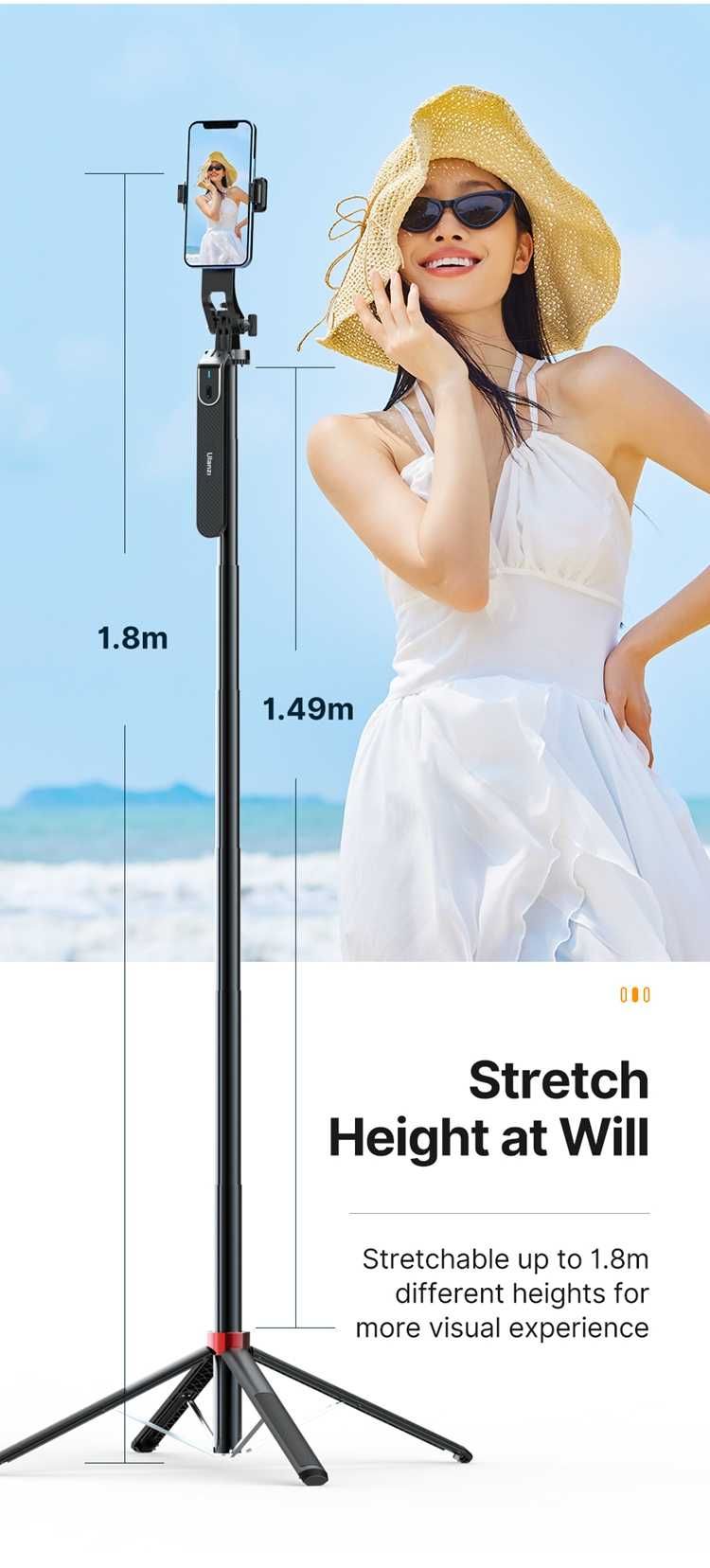 Kijek  180cm SELFIE STICK Statyw Pilot Bluetooth Ulanzi MA09