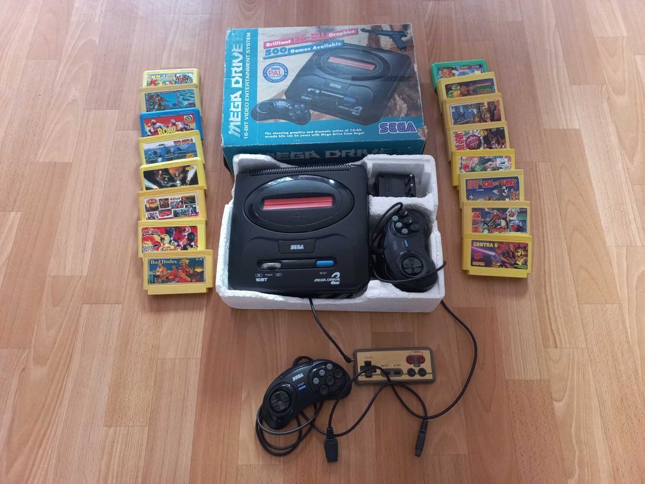Konsola Sega Mega Drive 2 + zestaw 16 kardridży z grami