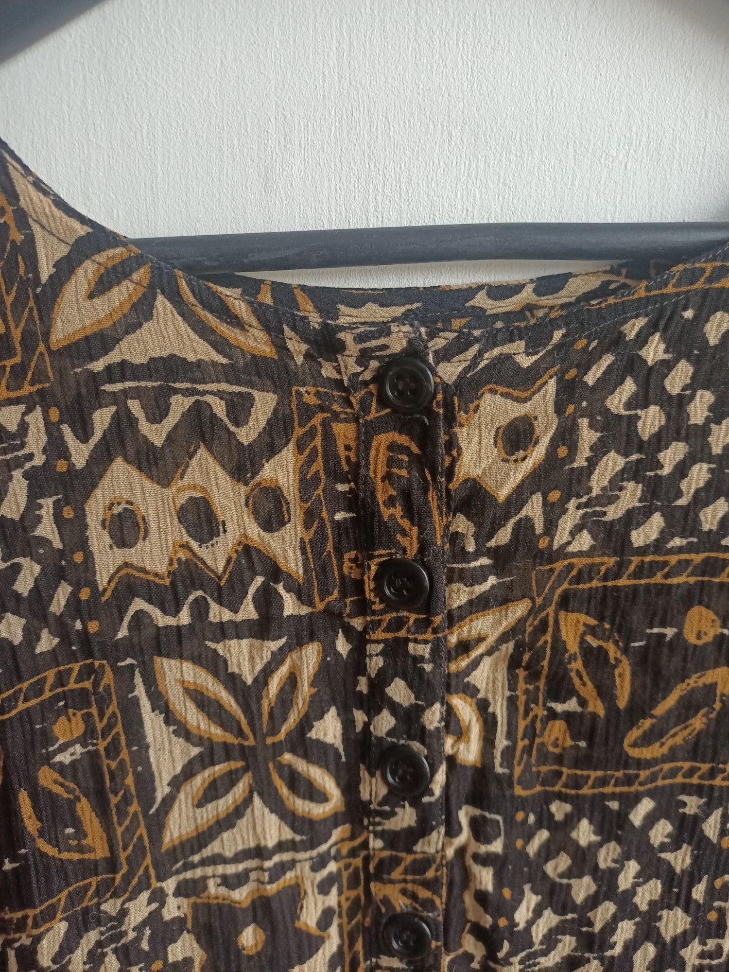Sukienka we wzory kwiaty brązowa vintage midi 3/4 za kolano PRL lato