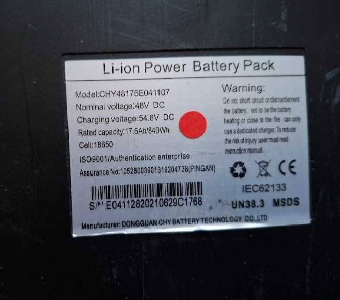 Bateria do Hulajnogi testowana w 100% sprawna 17,5Ah 48v
