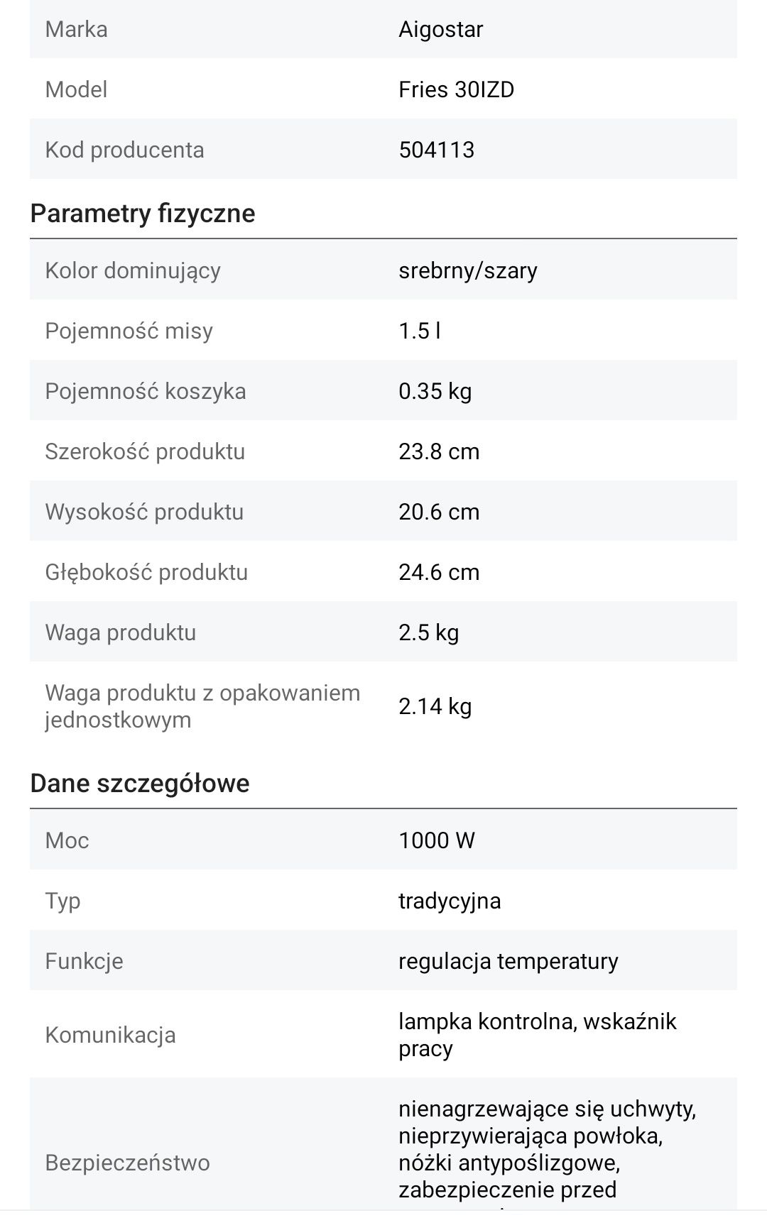 Frytkownica tradycyjna Aigostar 

Nowa

Cena