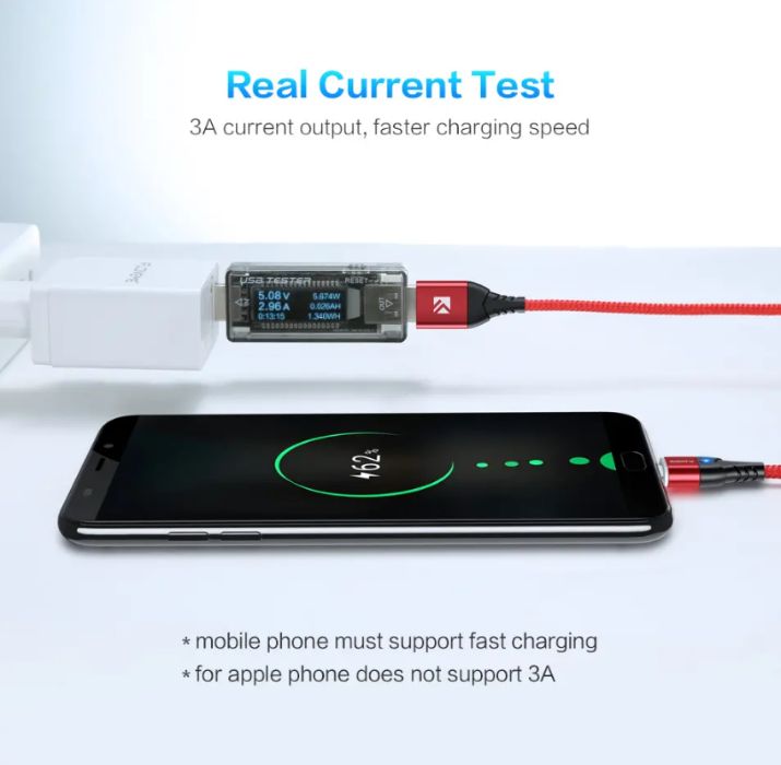 Cabo Type-C / iPhone USB 3A ficha magnética carregamento rápido