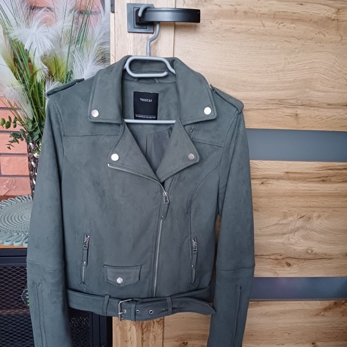 Yessica zamszowa kurtka ramoneska z paskiem khaki r. 38 M