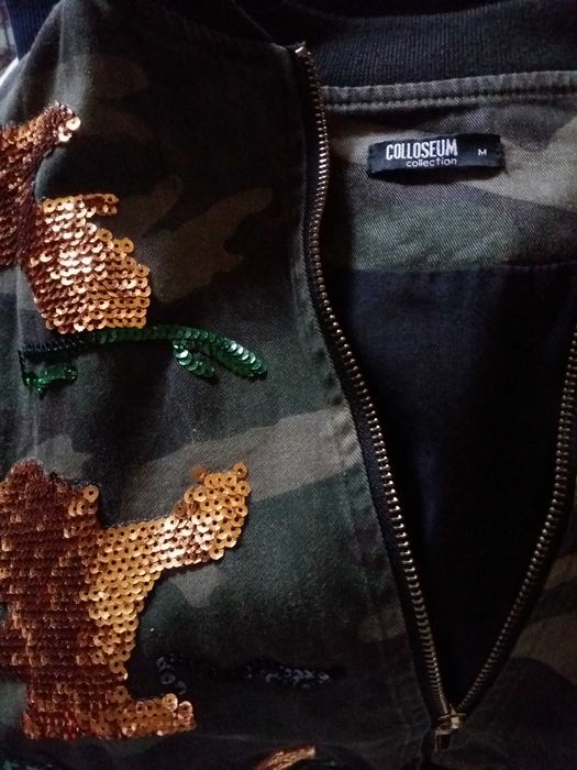 Kurtka bomberka khaki jeans Disco cekiny M