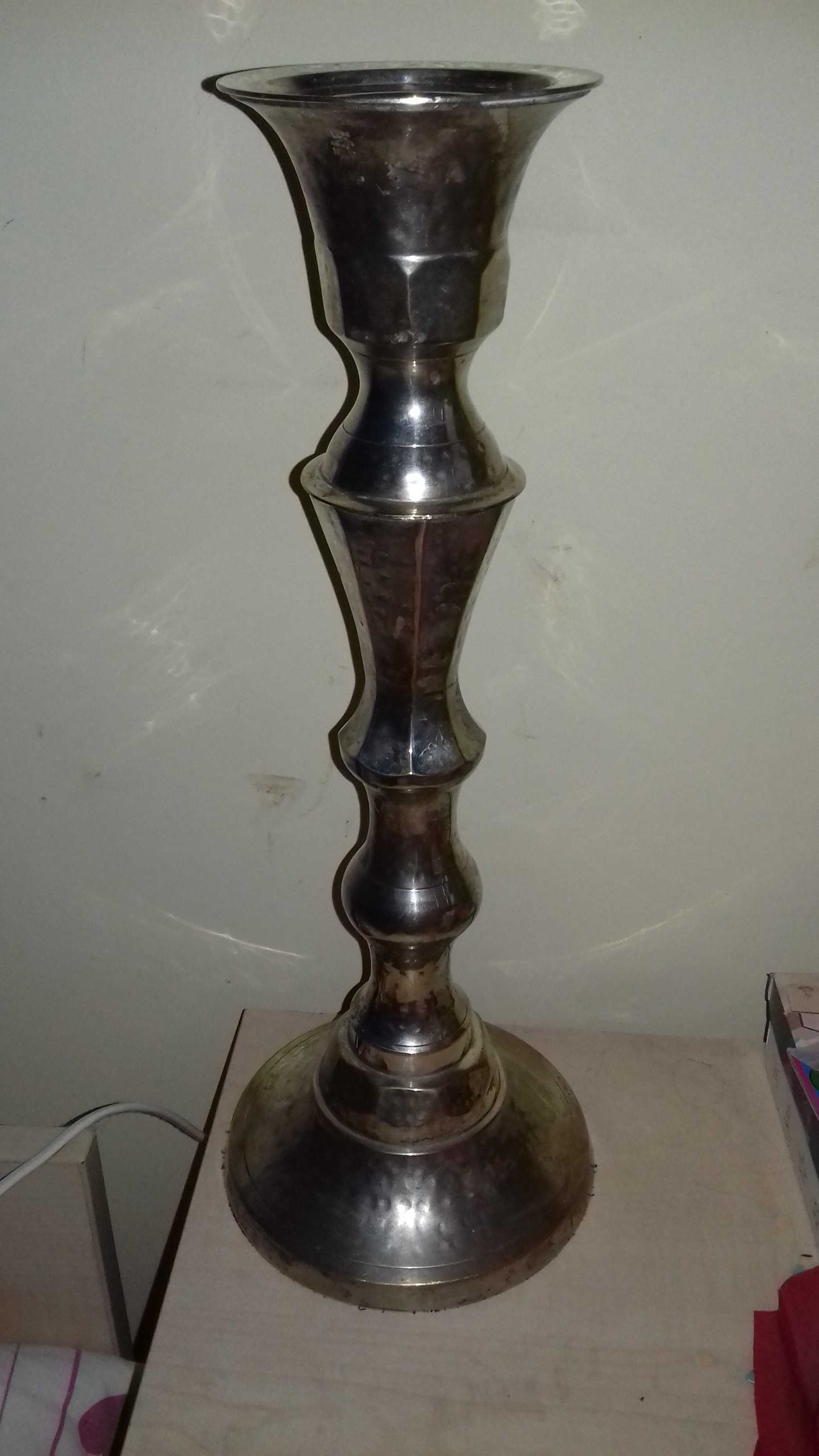 świecznik jednoramienny platerowany,  wysoki 38 cm