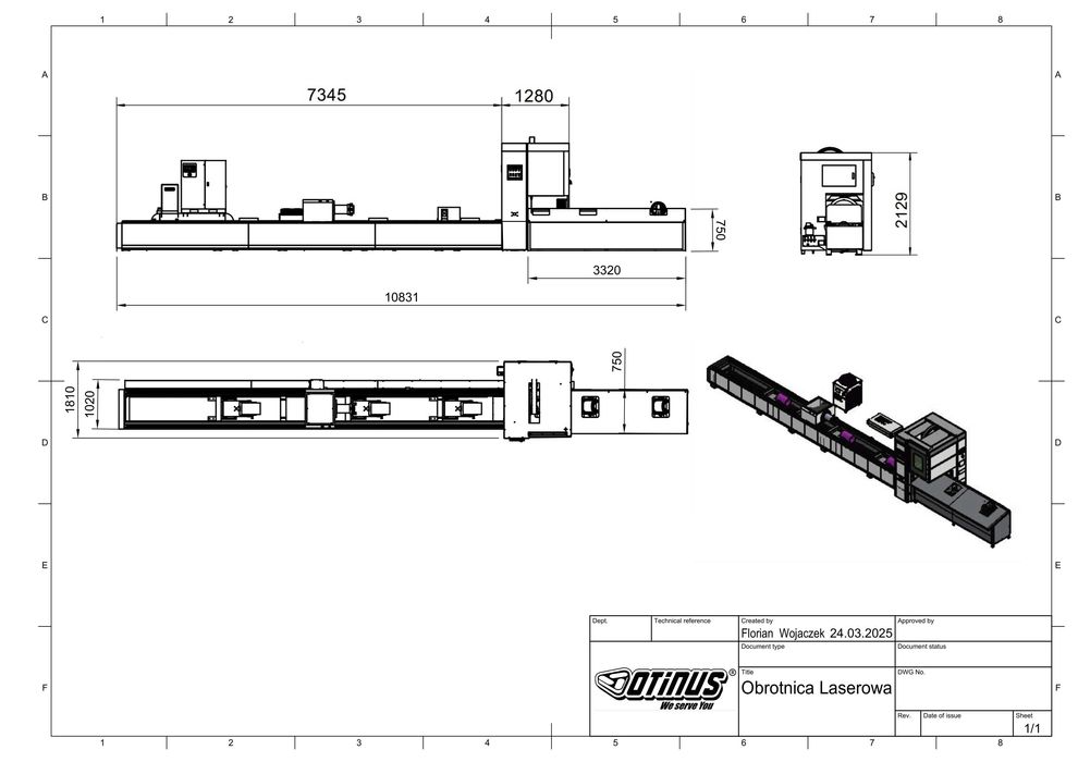 Obrotnica Laserowa do rur i profili 220x6000 Wycinarka Fiber 3000W