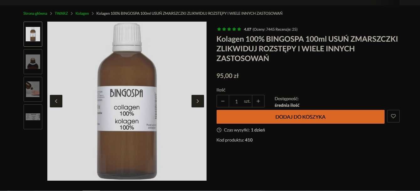 Kolagen 100%, duży 100ml zmarszczki,blizny,rozstępy HIT profesjonalny