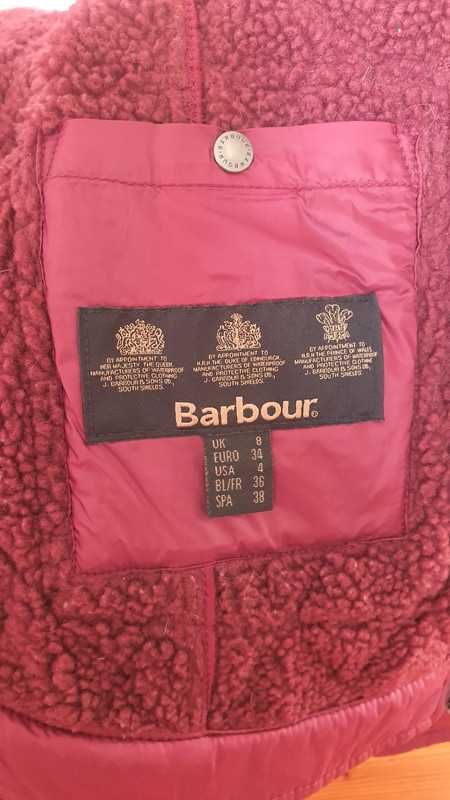 34 xs Oryginalna kurtka BARBOUR burgund ocieplana