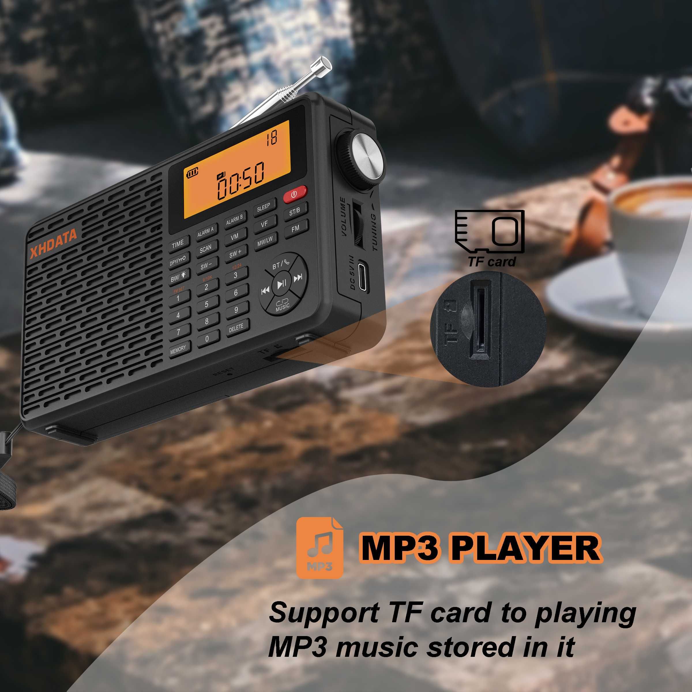 Радіоприймач XHDATA D-109 FM/AM/SW/LW з Bluetooth, MP3, акум. 18650