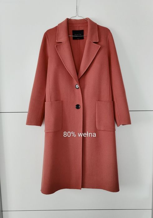 Płaszcz Massimo dutti 36 S koralowy różowy wełniany handmade midi