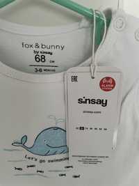 Bluzka body białe koszulka z krótkim rękawem fox&bunny Sinsay 68