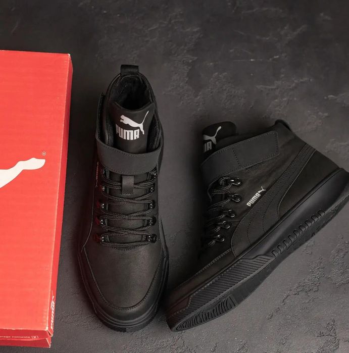 ТОП. Зимние кроссовки на меху мужские Puma, кожаные ботинки на зиму
