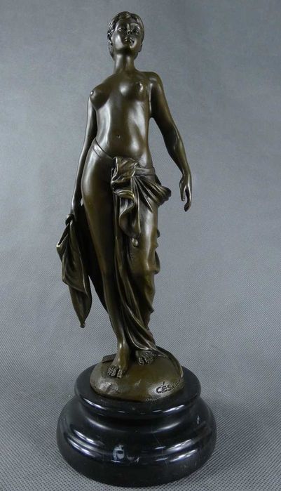 AKT Kobieta grecka BRĄZ marmur figura RZEŹBA sygnowana