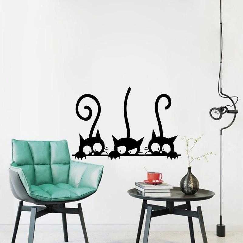 Виниловые наклейка на стену / прекрасные 3 черных милых кошки