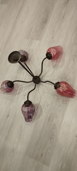 Conjunto vintage – Candeeiro de 5 braços + Globo anos 50 (rosa claro)