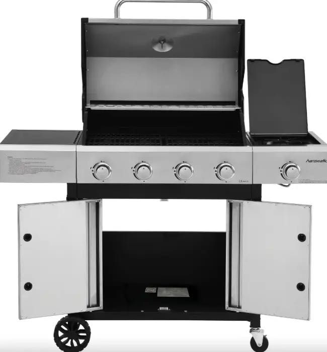 Газовий гриль  BBQ Hanseatic нержавійка 4 конфорки + плитка, чавун
