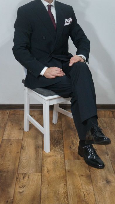 Garnitur Dwurzędowy Próchnik Wełna Rozmiar 48 Kolor Granatowy Głęboki