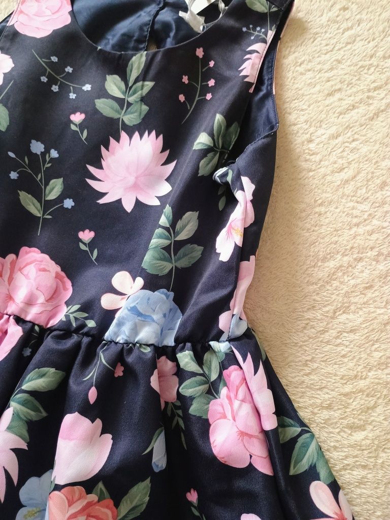 Nowa Wielowarstwowa sukienka Smyk granatowa Cool Club 152 kwiaty