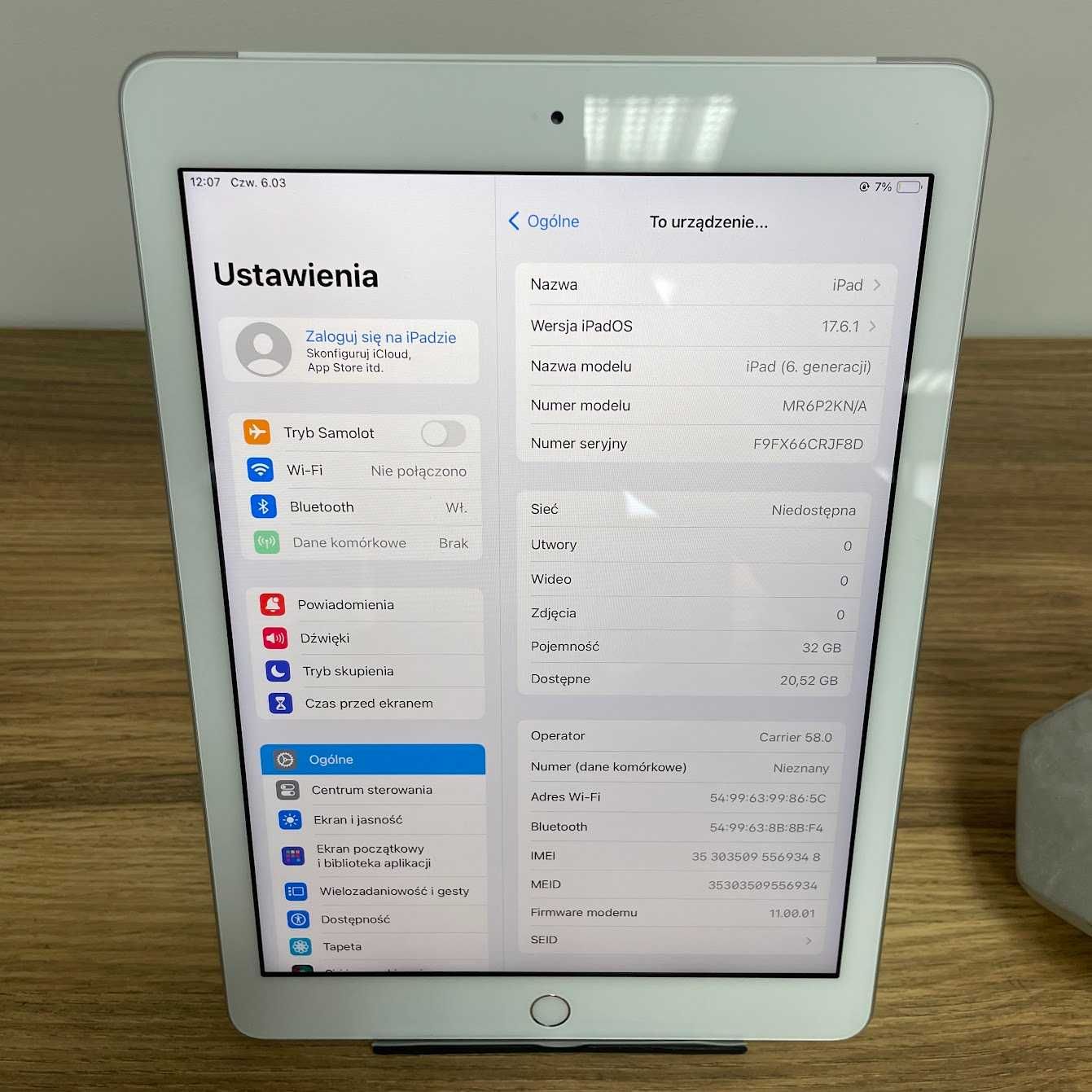 Apple iPad 6 gen 2018 A1954 Silver (WiFi + Cellurar) Klasa A Bat. 100%