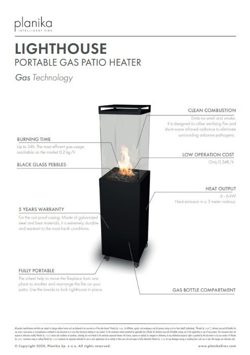Planika Lighthouse kominek tarasowy ogrodowy na gaz- DOSTĘPNY OD RĘKI