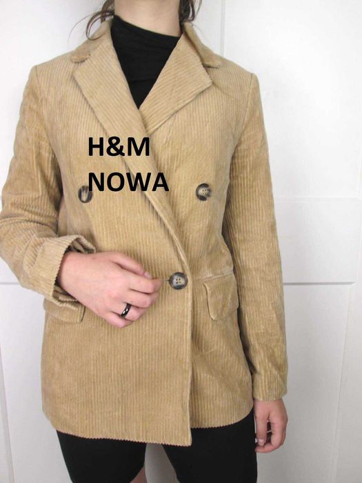 H&M żakiet marynarka sztruksowa sztruks bawełna XXS XS S 34 36