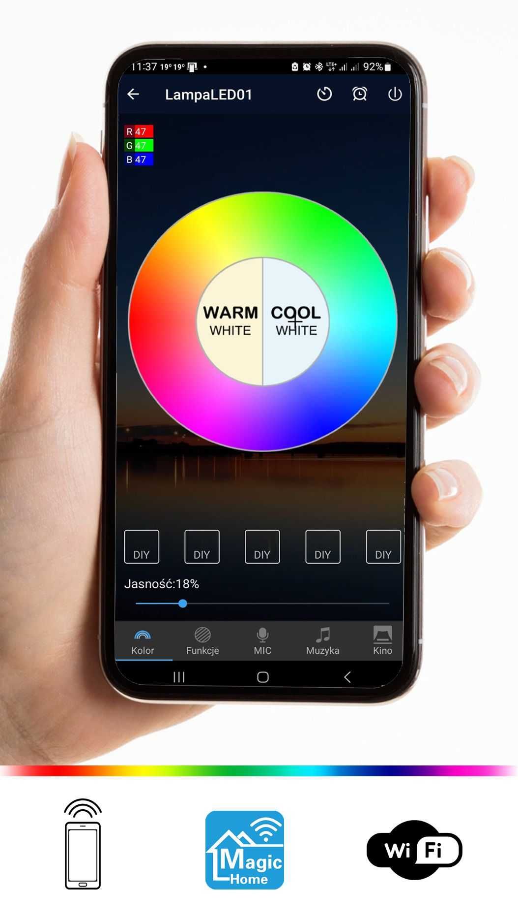 Stylowa lampa LED WiFi z pełnego drewna