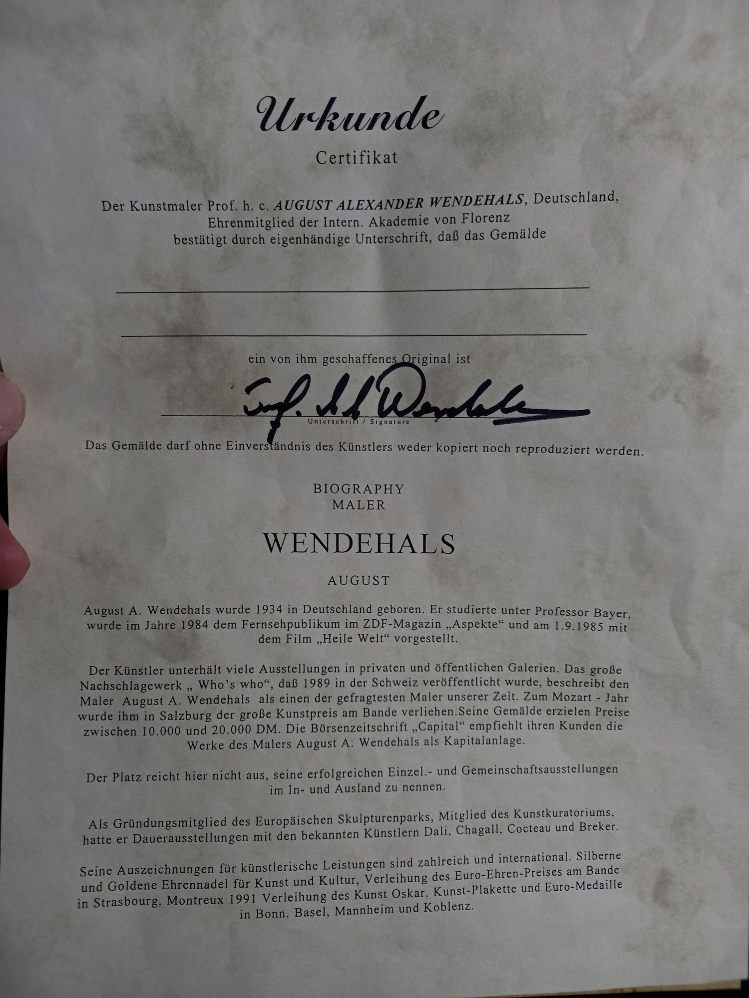 Obraz malowany na płótnie Sygnowany z certyfikatem