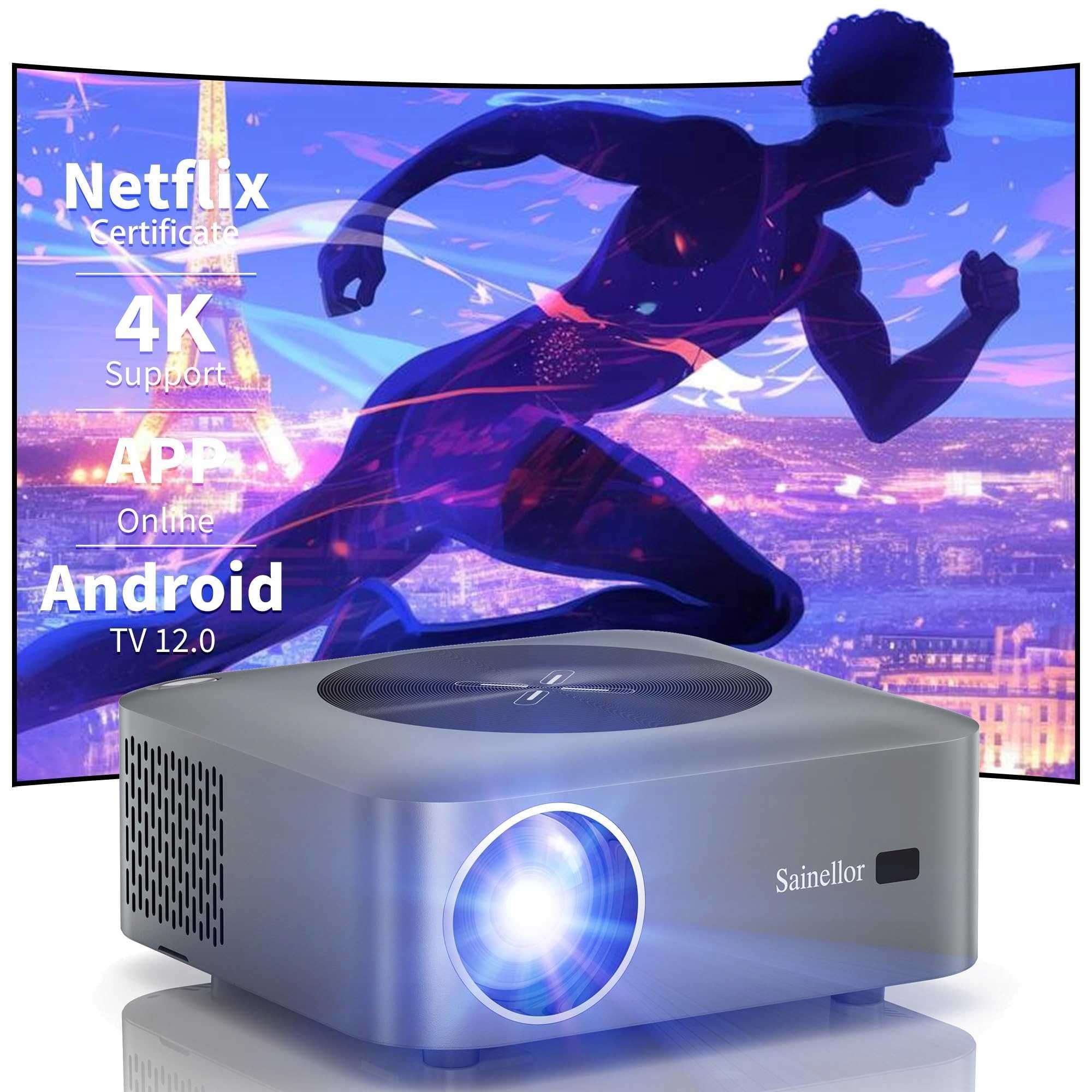 Projektor Android 12.0, WiFi 6, Bluetooth, 1080p, zoom, 4D+4P, 4K