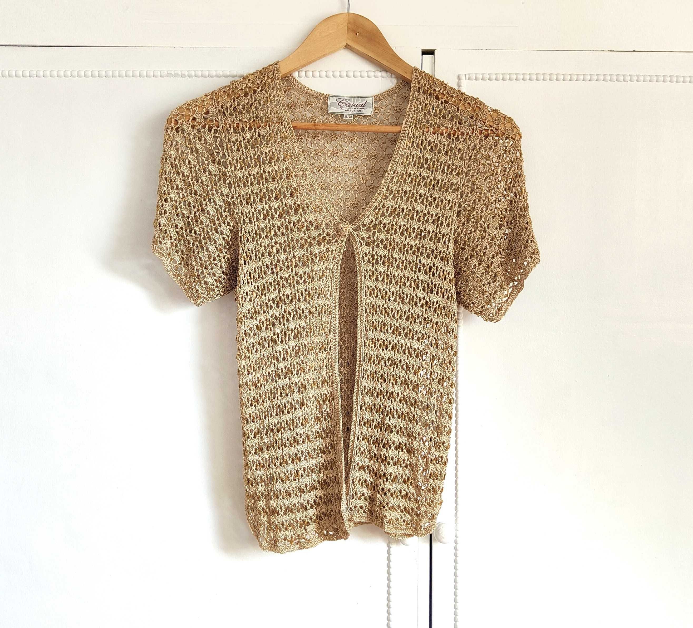 Beżowa narzutka vintage 38 M 40 L Adelsten retro boho hippie szydełko