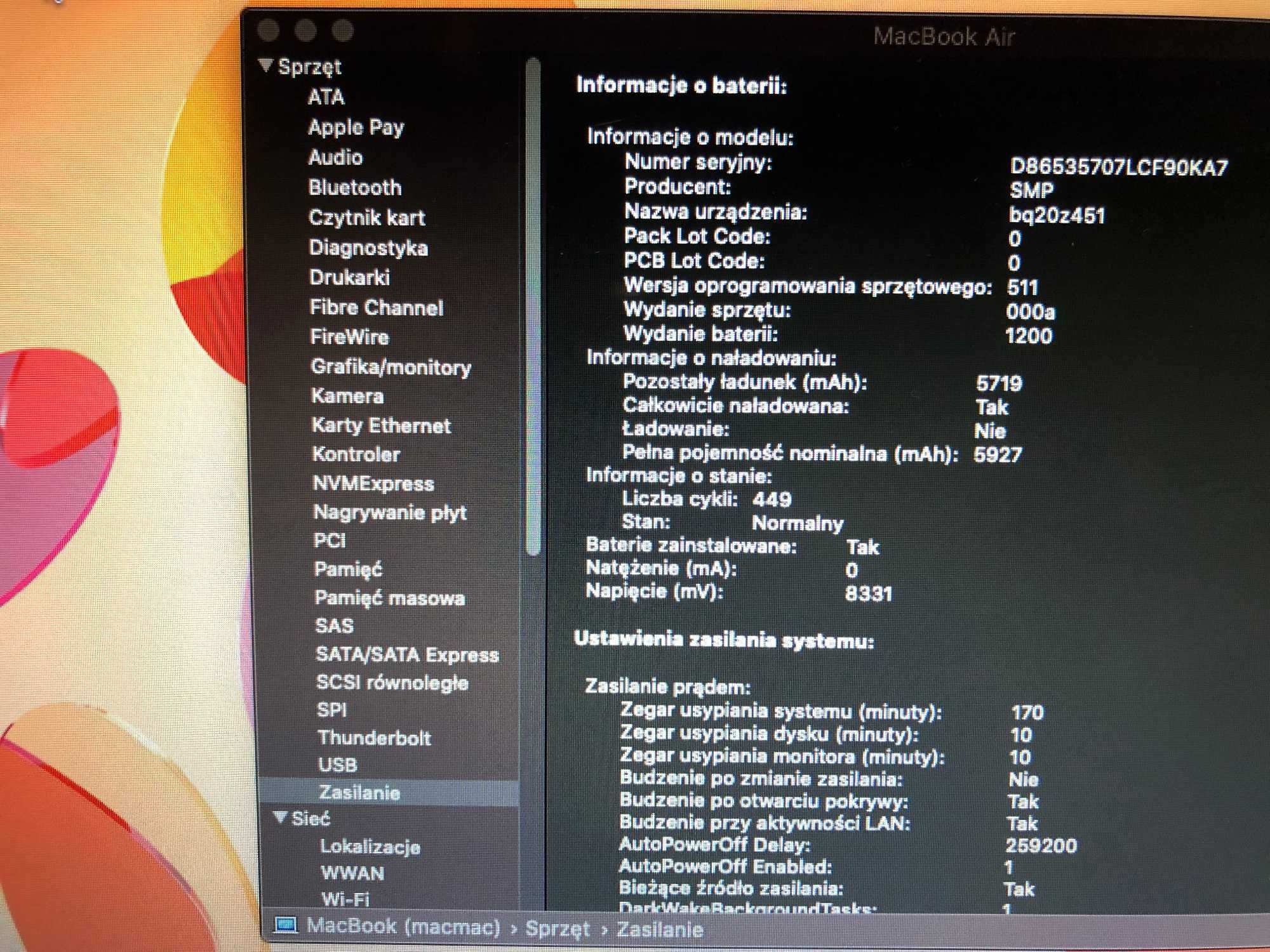 Apple MacBook Air A1466 "13,3" i5 2012 4GB/64GB SSD zasilacz