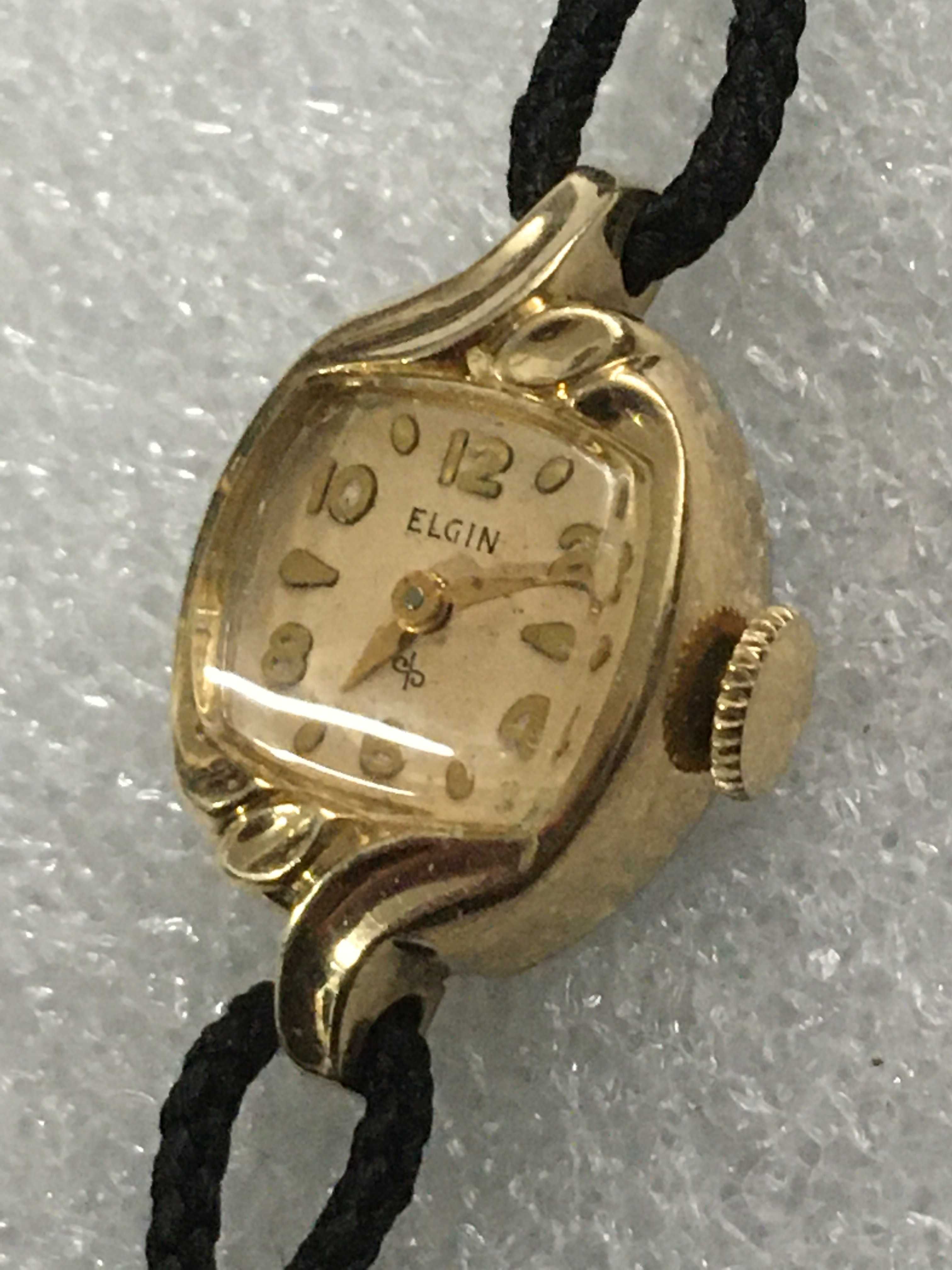 Kolekcjonerski damski zegarek mechaniczny ELGIN 702 17j złocony