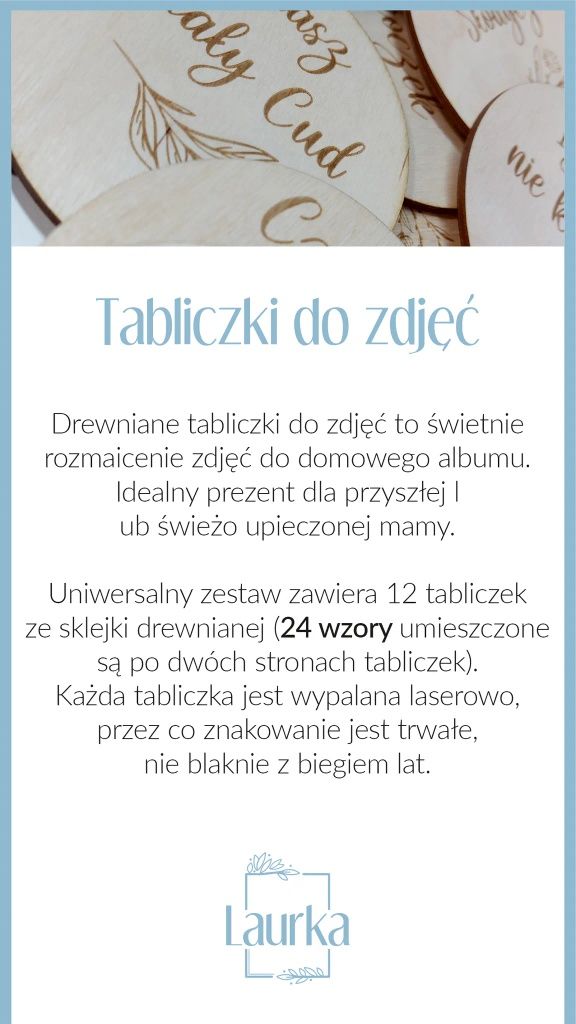 Drewniane tabliczki karty do zdjęć rok życia dziecka