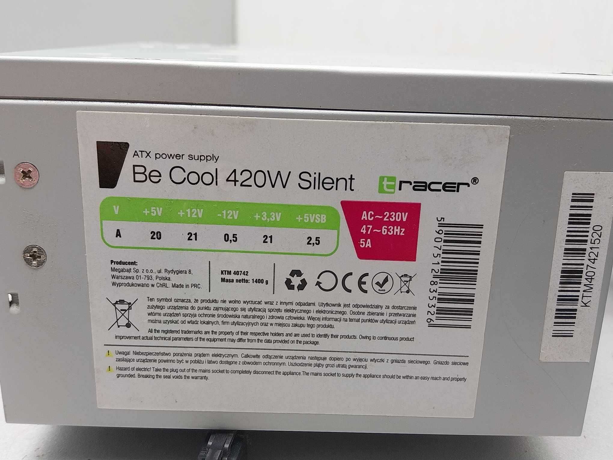 Zasilacz do komputera ATX TRACER 420W BE COOL SILENT