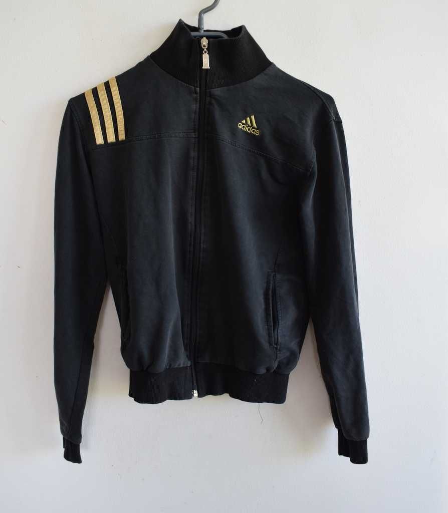 Adidas czarna bluza zlote lampasy na  zamek 34 xs