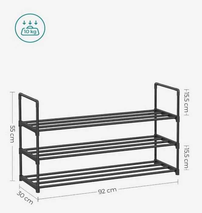 Regał Na Buty 3 Poziomy Metalowy 14 Par - Wym. 30 x 92 x 55 cm Czarny