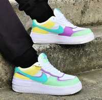 Кроссовки Белые Женские Найк Кожаные Форсы Shadow Разноцветные Nike