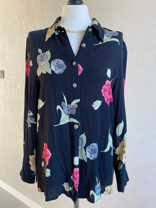 Przepiękna vintydżowa koszula damska 100% wiskoza kwiaty guziki jesień