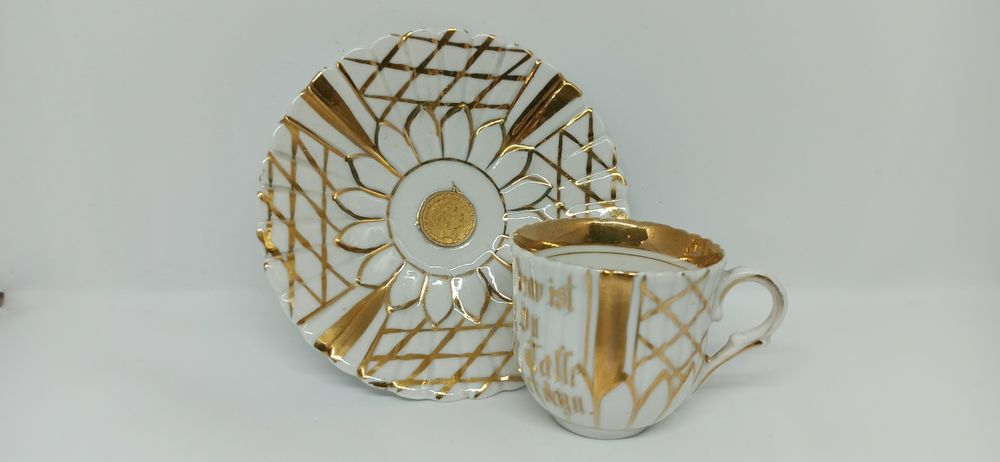 Porcelana okolicznościowa XIX/XX w DUO Mokka Złocona Unikat