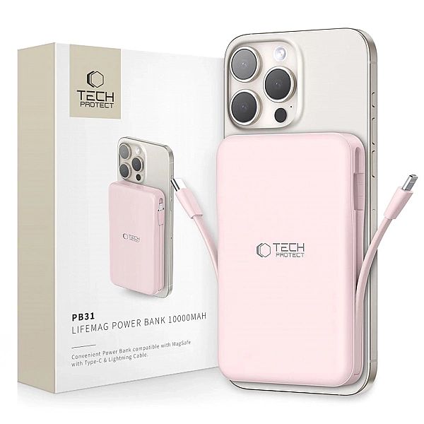 Powerbank Tech-Protect PB31 LifeMag MagSafe 10000 mAh - różowy