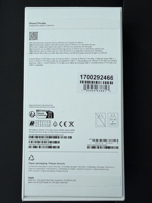 Iphones 17 pro max Silver 256gb Novo