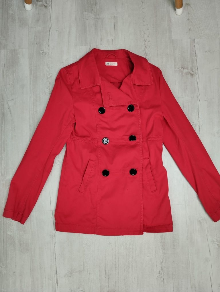 Czerwony płaszcz wiosenny H&M rozmiar 158 / damskie XS